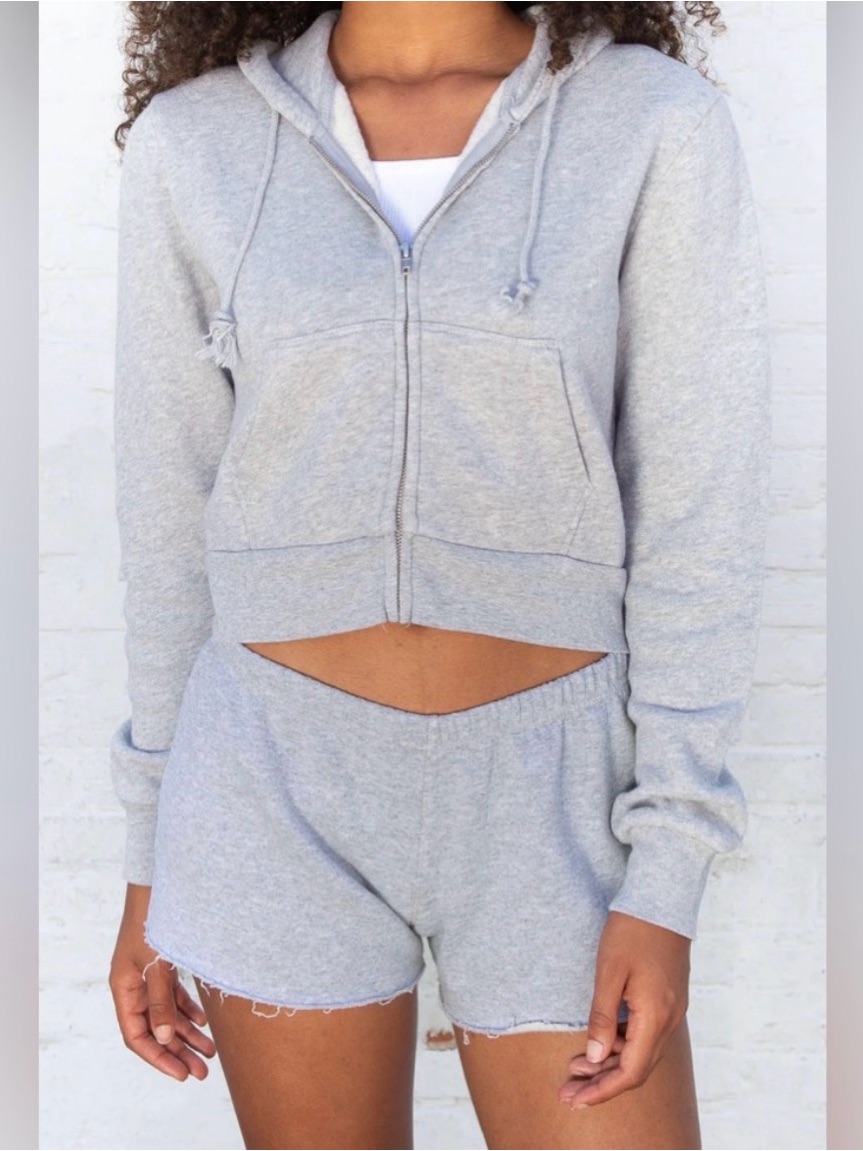 Brandy Melville J.Galt Hoodie Womens Xs Faded Green Full Zip Cropped Sweatshirt